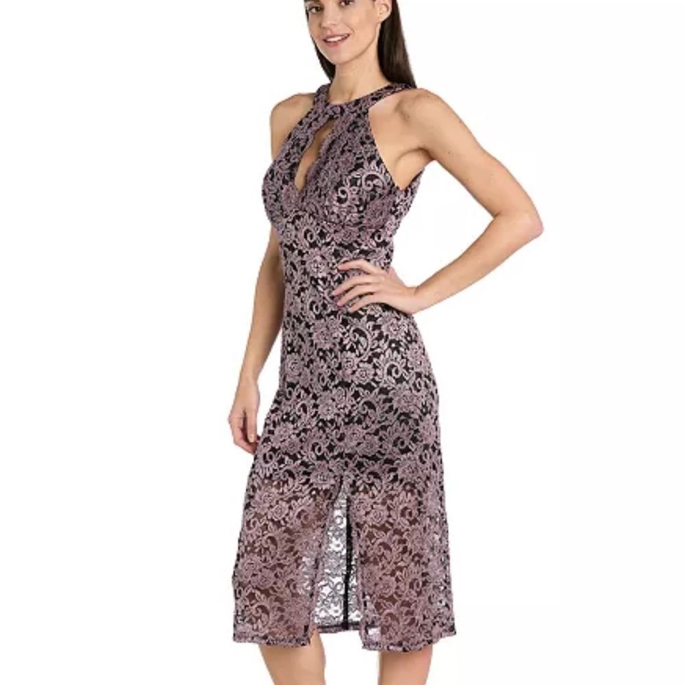 R & M Richards Lace Illusion High-Neck Midi Dress-Size 18